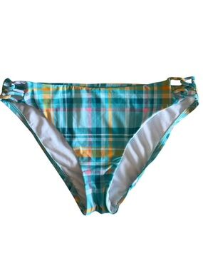 NWT Hobie Women’s Turquoise Plaid Bikini Bottom Size M